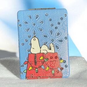 White Dog With a Big Black Nose, Blue and Red Decorative Compact Mirror